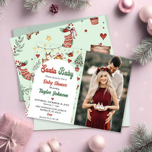 Santa Baby Christmas Reindeer Baby Shower Photo Invitation