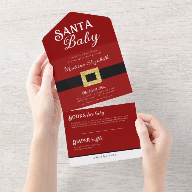 Santa Baby Christmas Santa Claus Suit Baby Shower All In One Invitation (Tearaway)