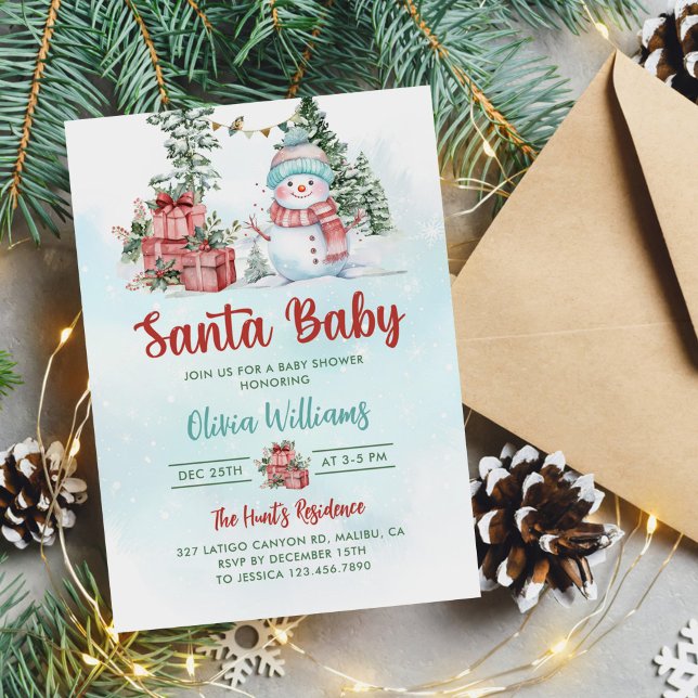 Santa Baby Christmas Snowman Baby Shower Invitation (Creator Uploaded)