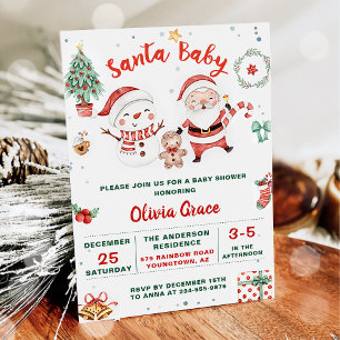 Santa Baby Christmas Snowman Baby Shower Party Invitation