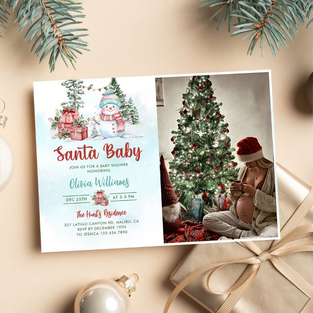 Santa Baby Christmas Snowman Baby Shower Photo Invitation (Creator Uploaded)