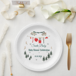 Santa Baby Christmas Theme Baby Shower  Paper Plate