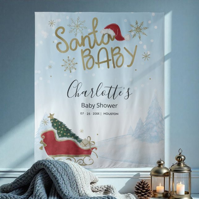 Santa Baby Christmas Winter Baby Shower Backdrop Tapestry (Creator Uploaded)