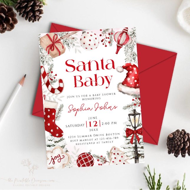 Santa Baby Christmas Winter Baby Shower   Invitation (Creator Uploaded)