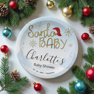 Santa Baby Christmas Winter Baby Shower Paper Plate