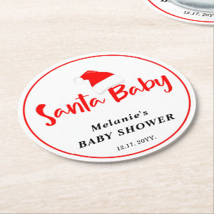 Santa Baby Christmas Winter Baby Shower  Round Paper Coaster
