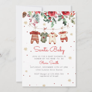 Santa Baby Christmas Winter Clothes Baby Shower Invitation