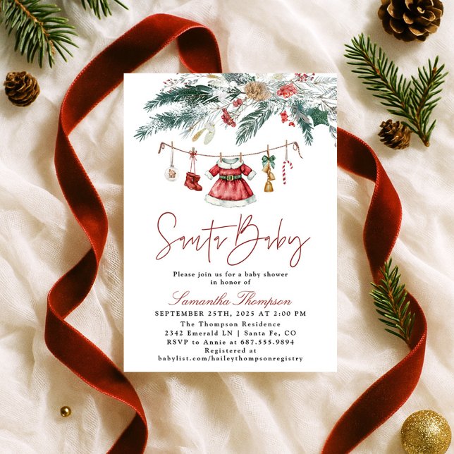 Santa Baby Christmas Winter Girl Baby Shower Invitation (Creator Uploaded)