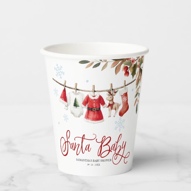 Santa Baby Christmas Winter Girl Baby Shower Paper Cups (Front)