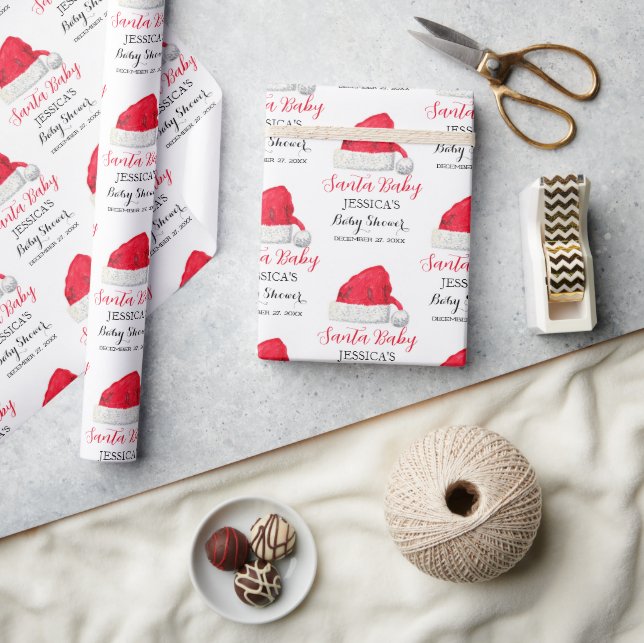 Santa Baby Christmas Winter Red Baby Shower  Wrapping Paper (Crafts)
