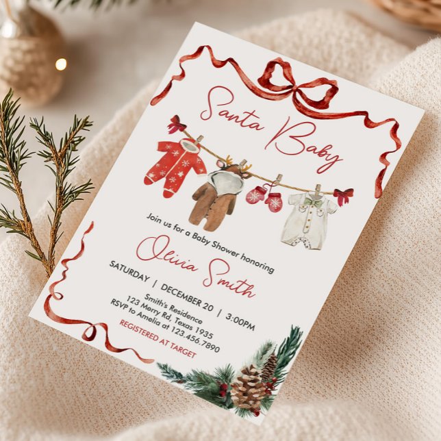 Santa Baby Clothes Christmas Baby Shower Invitation (Santa Baby Christmas Clothes Baby Shower Invitation)