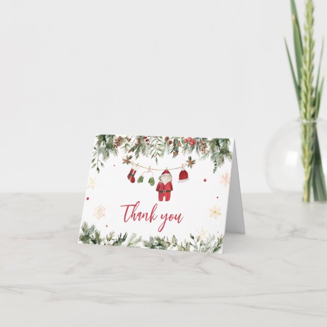 Santa Baby Clothes Winter Christmas Baby Shower Thank You Card (Front)