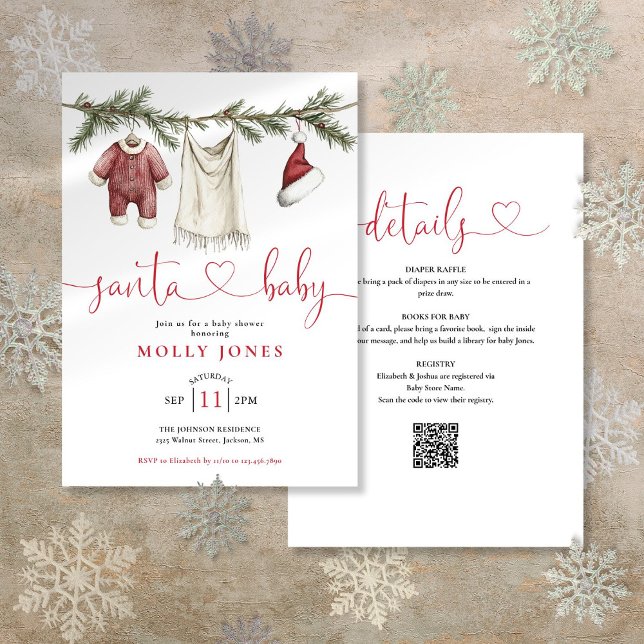 Santa Baby Clothesline All In One Baby Shower Invitation (Santa Baby Clothesline All In One Baby Shower Invitation)