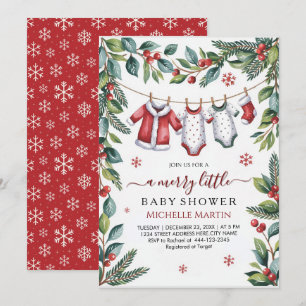 Santa Baby Clothesline Christmas Baby Shower   Invitation