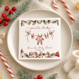 Santa Baby Clothesline Christmas Baby Shower Napkin