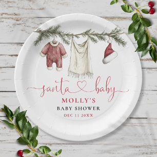 Santa Baby Clothesline Winter Baby Shower Paper Plate