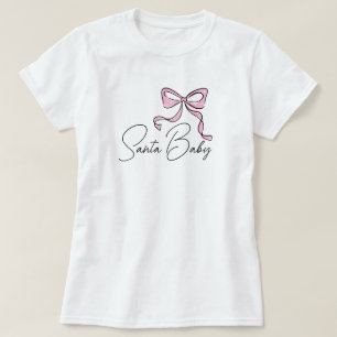 Santa Baby Cute Hand Drawn Pink Coquette Bow T-Shirt