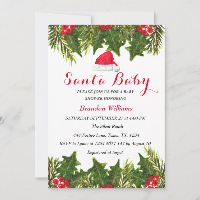 Santa Baby December Winter Red Baby shower  Invitation (Front)