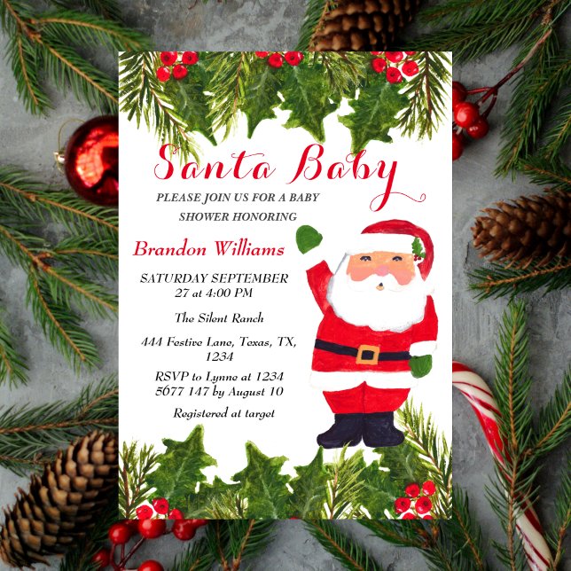 Santa Baby December Winter Red Baby shower  Invitation (Creator Uploaded)