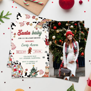 Santa Baby Disco Ball Christmas Baby Shower Photo Invitation