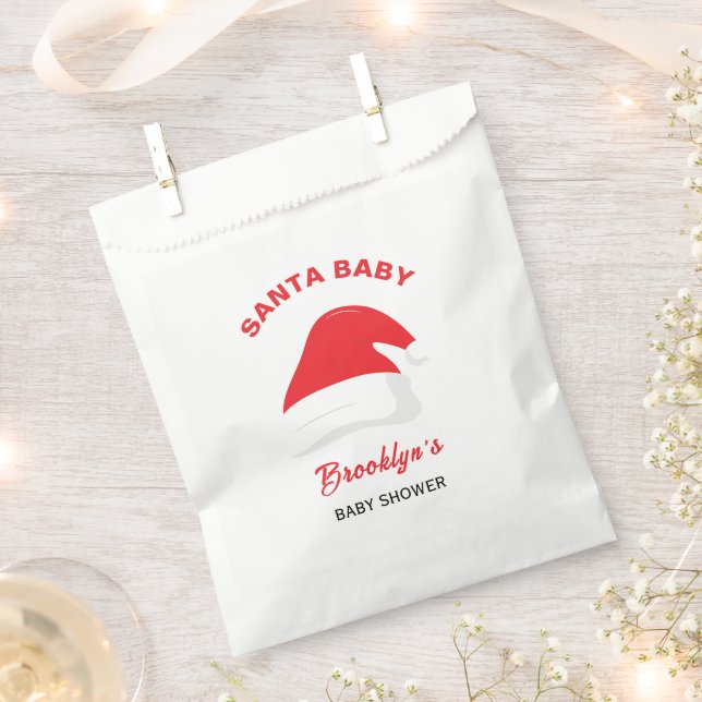 Santa Baby Gender Neutral Baby Shower Winter Hat Favour Bag (Clipped)