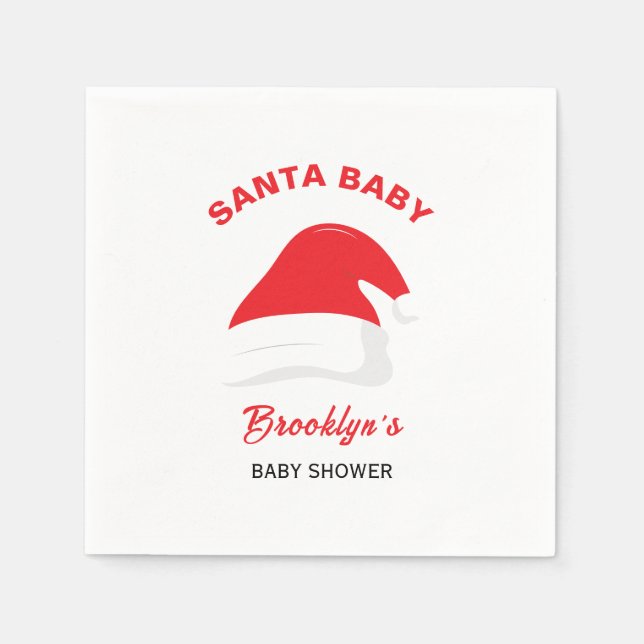 Santa Baby Gender Neutral Baby Shower Winter Hat Napkin (Front)