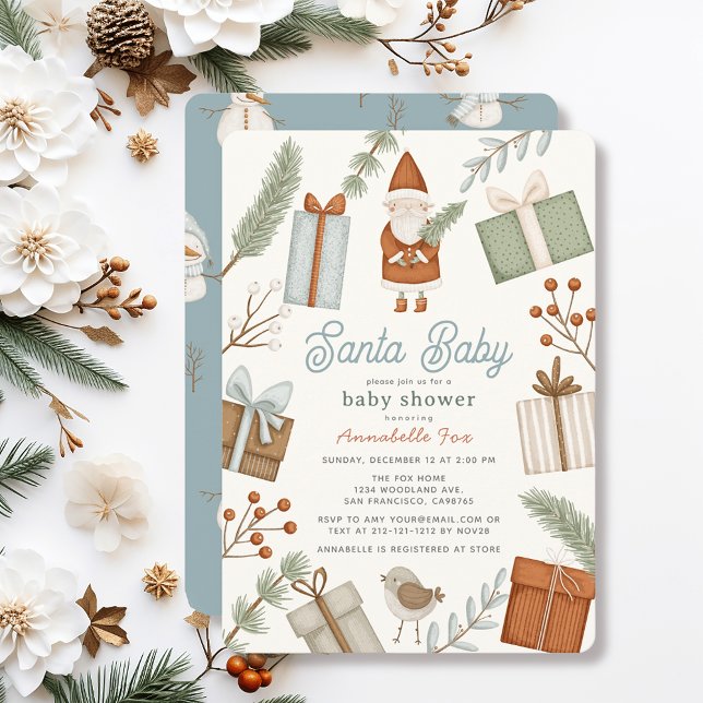 Santa Baby Gift Boxes Holiday Boy Baby Shower Invitation (Creator Uploaded)