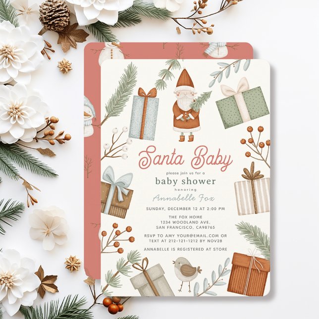 Santa Baby Gift Boxes Holiday Girl Baby Shower Invitation (Creator Uploaded)