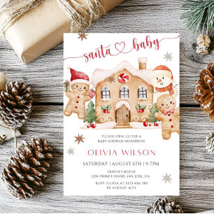 Santa Baby Gingerbread Boy Christmas Baby Shower  Invitation