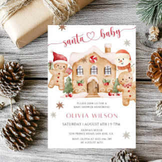 Santa Baby Gingerbread Boy Christmas Baby Shower  Invitation