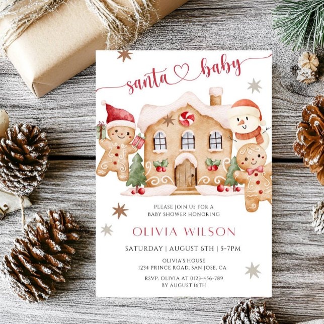 Santa Baby Gingerbread Boy Christmas Baby Shower  Invitation (Creator Uploaded)