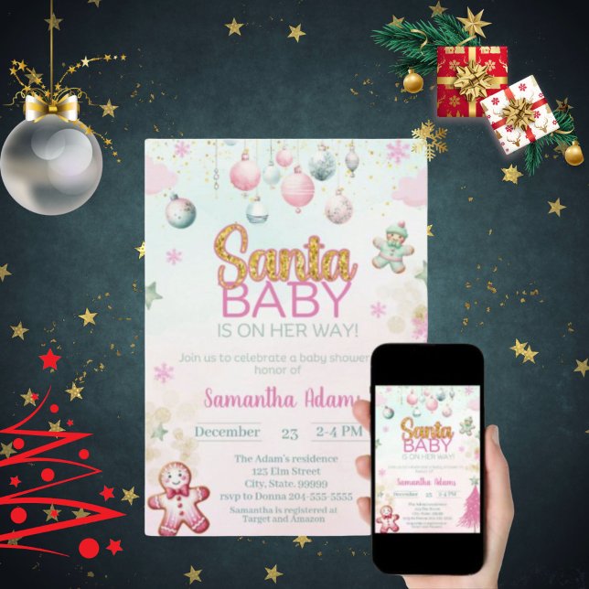 Santa Baby Girl Baby Shower  Invitation (Creator Uploaded)