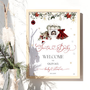 Santa Baby Girl Baby Shower Welcome Poster