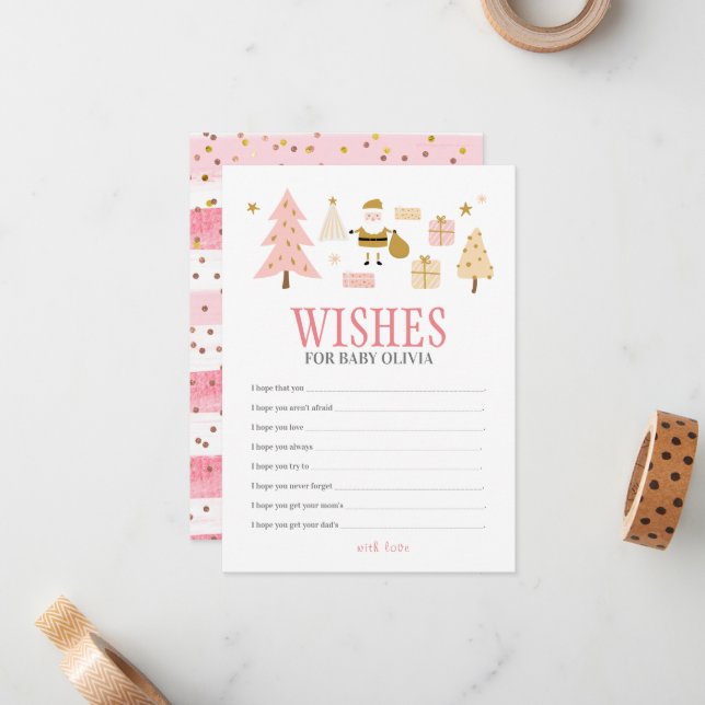Santa Baby Girl Shower, Wishes for Baby Card (Front/Back In Situ)