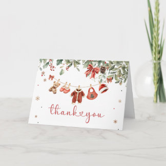 Santa Baby Girl Winter Christmas Baby Shower Thank You Card