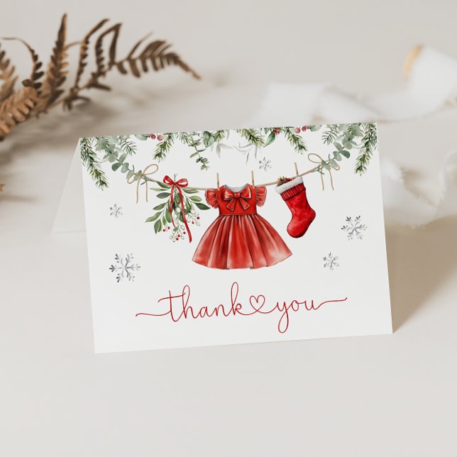 Santa Baby Girl Winter Christmas Baby Shower Thank You Card (Creator Uploaded)