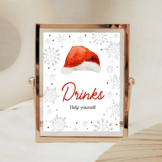 Santa Baby Hat Drinks  Poster (Gender Neutral Santa Hat Baby Shower Drinks Sign)