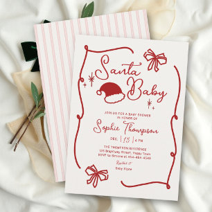Santa Baby Hat Red Doodle Christmas Baby Shower Invitation
