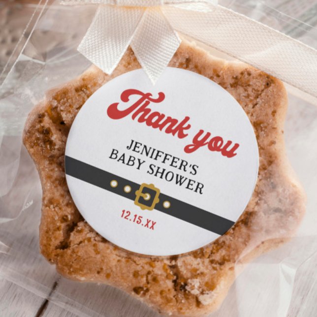 Santa Baby Holiday Baby Shower Thank You  Classic Round Sticker (Creator Uploaded)