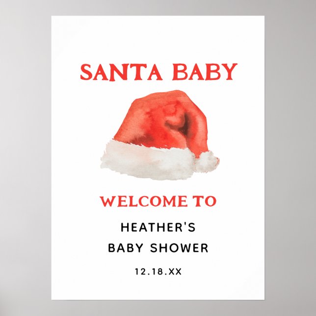 Santa Baby Holiday Baby Shower Welcome Poster (Front)