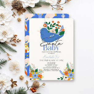 Santa Baby Holiday Blue Bird Boy Baby Shower Invitation