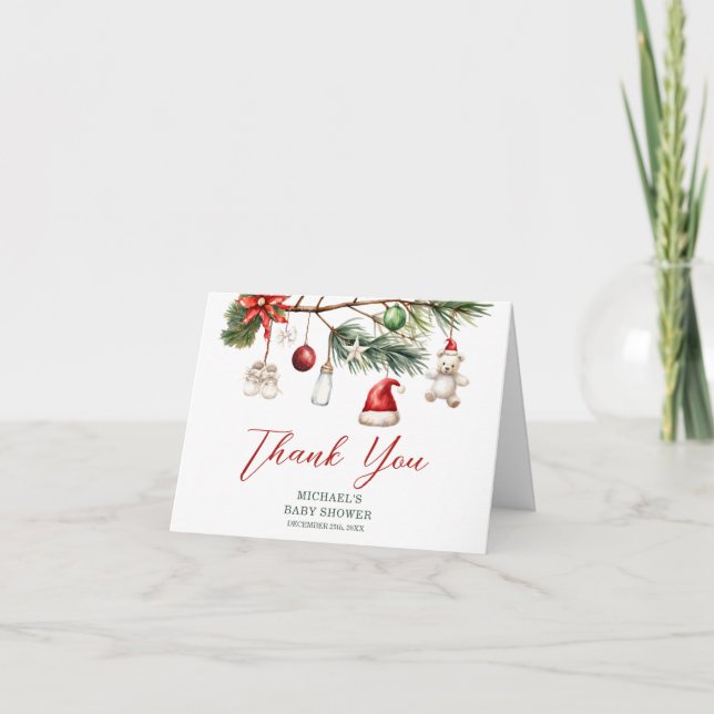 Santa Baby Holiday Christmas Baby Shower Folded Thank You Card (Front)