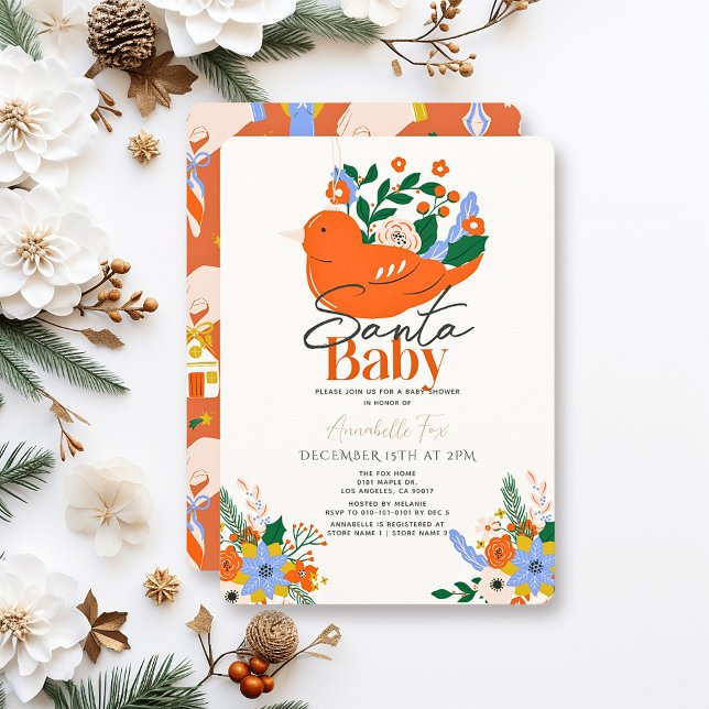 Santa Baby Holiday Red Bird Girl Baby Shower Invitation (Creator Uploaded)