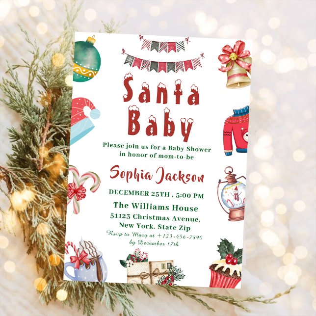 Santa Baby Holiday winter Christmas Baby Shower Invitation (Creator Uploaded)