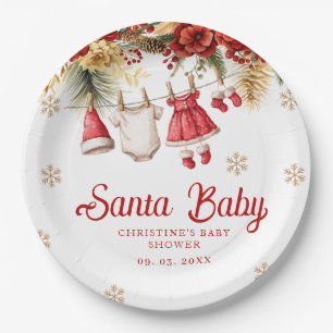 Santa Baby Holiday Winter Christmas Baby Shower Paper Plate