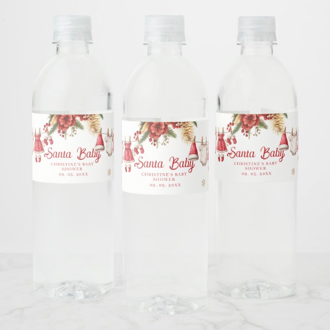 Santa Baby Holiday Winter Christmas Baby Shower Water Bottle Label (Bottles)