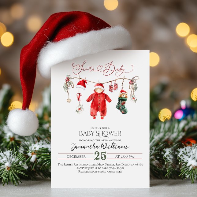 Santa Baby Minimal Christmas Baby Shower Invitation (Creator Uploaded)