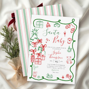 Santa Baby Modern Christmas Doodle Baby Shower Invitation