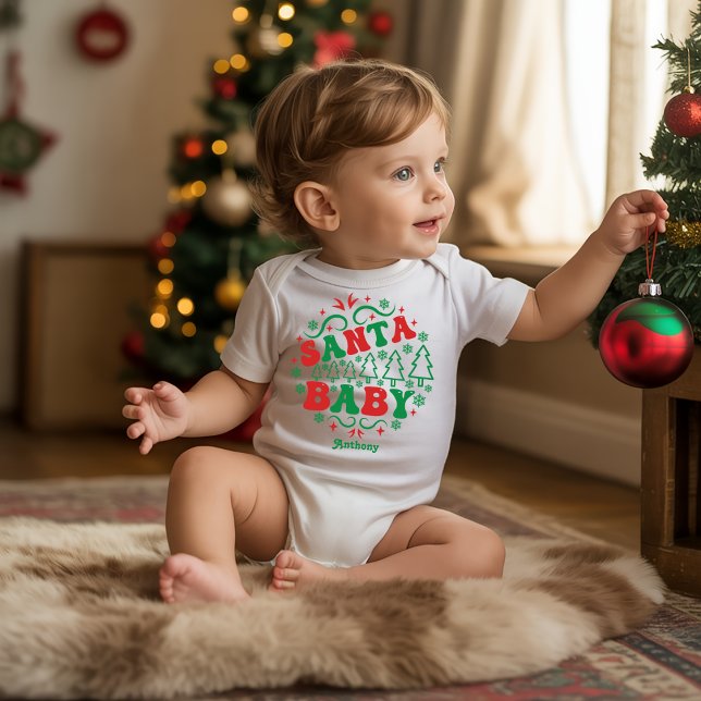 Santa Baby Personalised Retro Christmas Baby Bodysuit (Santa Baby Personalized Retro Christmas Baby Bodysuit)