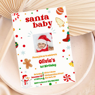 Santa Baby Photo Christmas 1st Birthday Invitation